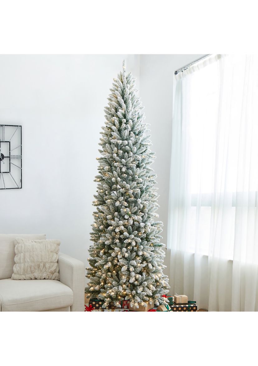 11 Foot Pre-Lit Flocked Pencil Fir Artificial Christmas Tree with 950 Lights