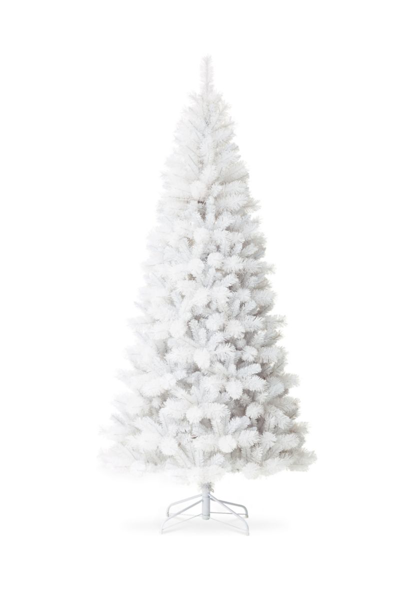 8-foot Pre-Lit White Pine Slim Artificial Christmas Tree with 500 Warm White Lights, Three Function