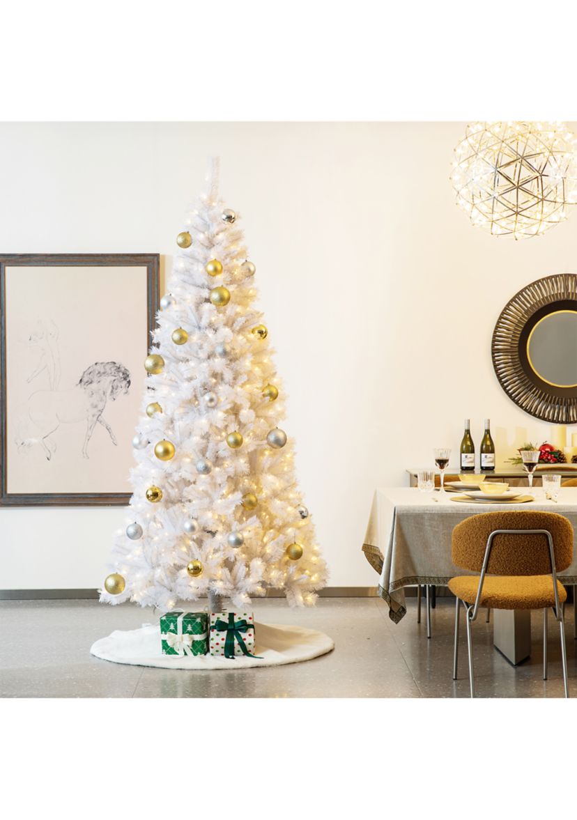 8-foot Pre-Lit White Pine Slim Artificial Christmas Tree with 500 Warm White Lights, Three Function