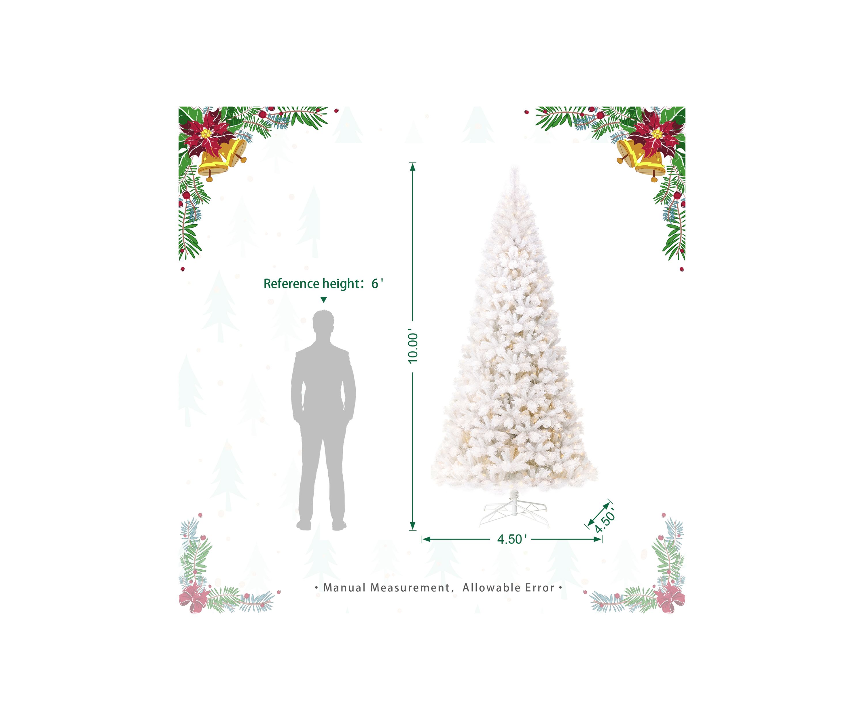 10-foot Pre-Lit White Pine Slim Artificial Christmas Tree with 800 Warm White Lights, Three Function
