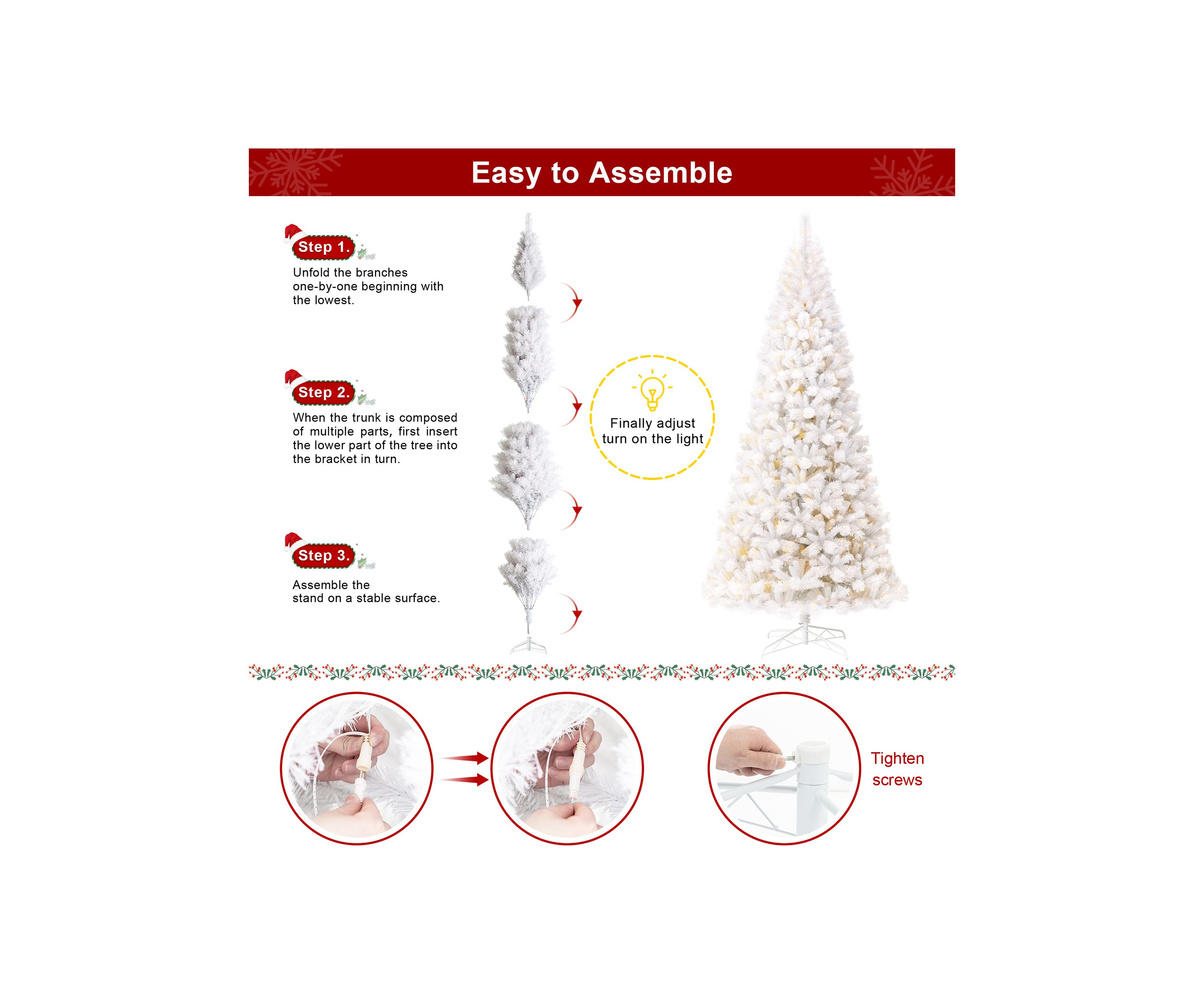 10-foot Pre-Lit White Pine Slim Artificial Christmas Tree with 800 Warm White Lights, Three Function