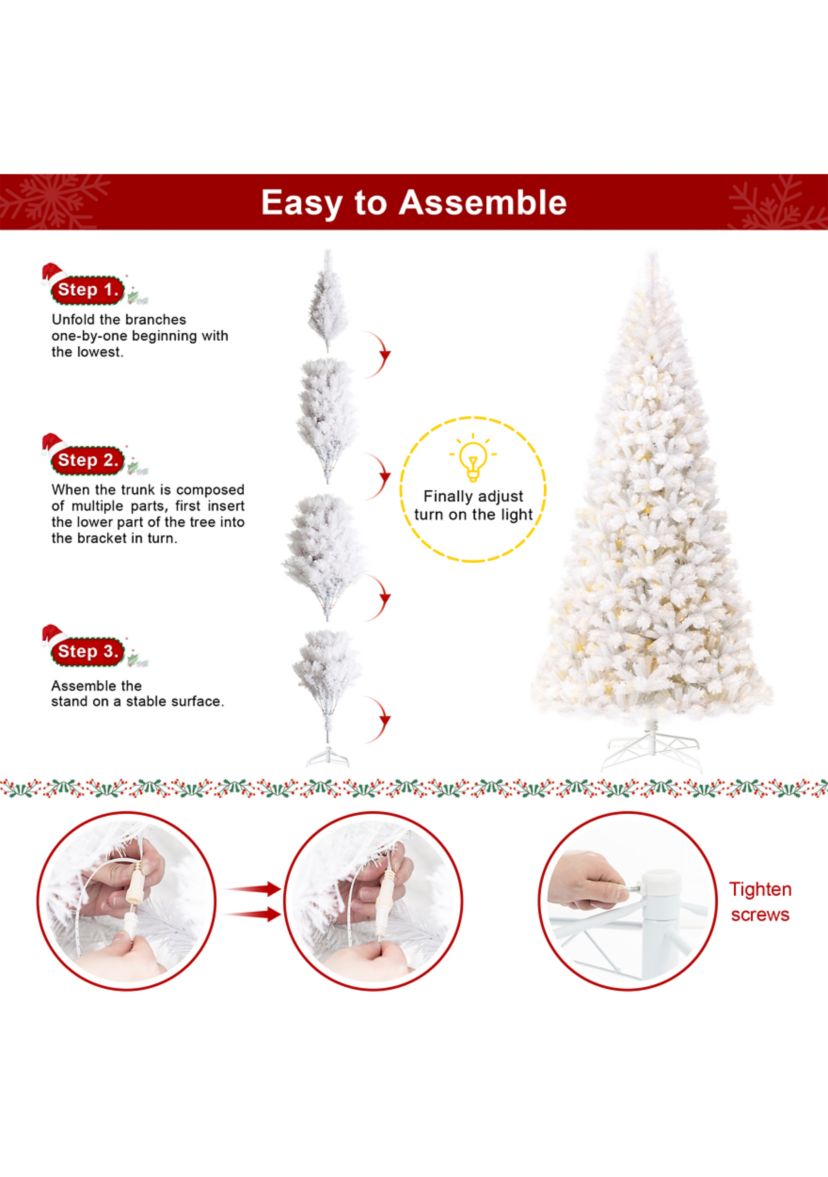 10-foot Pre-Lit White Pine Slim Artificial Christmas Tree with 800 Warm White Lights, Three Function