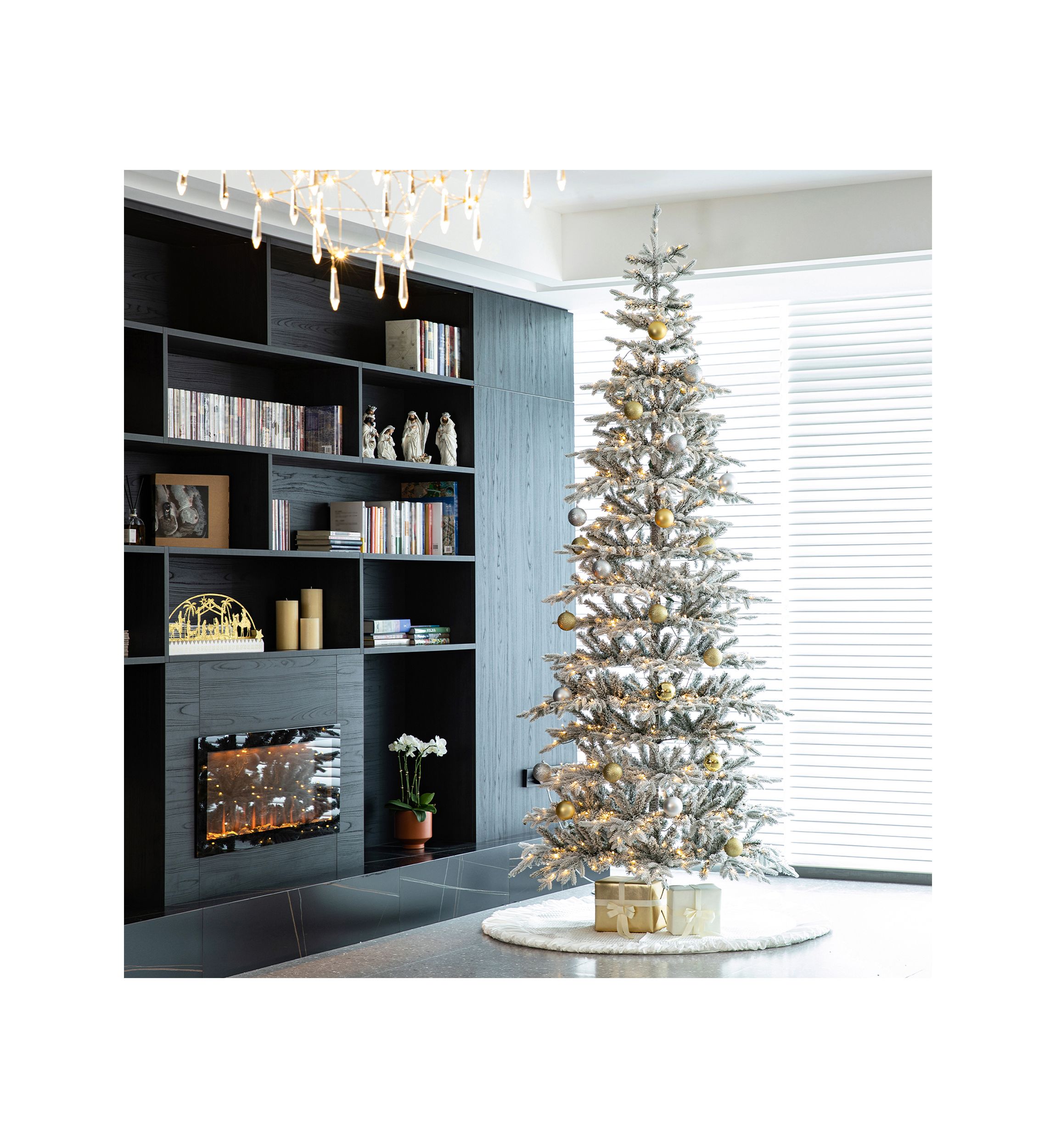 10-foot Deluxe Pre-Lit Flocked Fir Artificial Christmas Tree with 700 Warm White Lights, Three Function