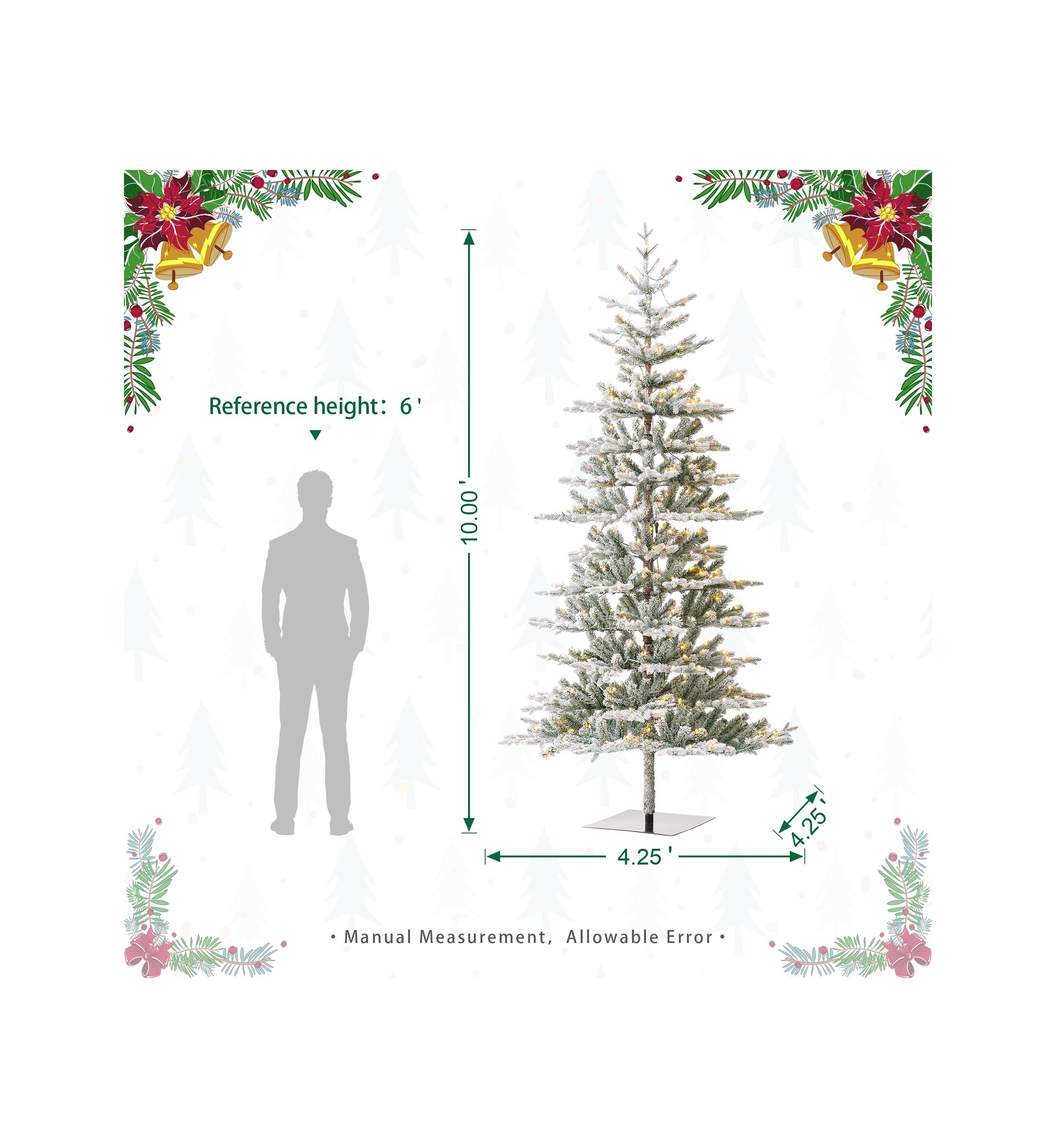 10-foot Deluxe Pre-Lit Flocked Fir Artificial Christmas Tree with 700 Warm White Lights, Three Function
