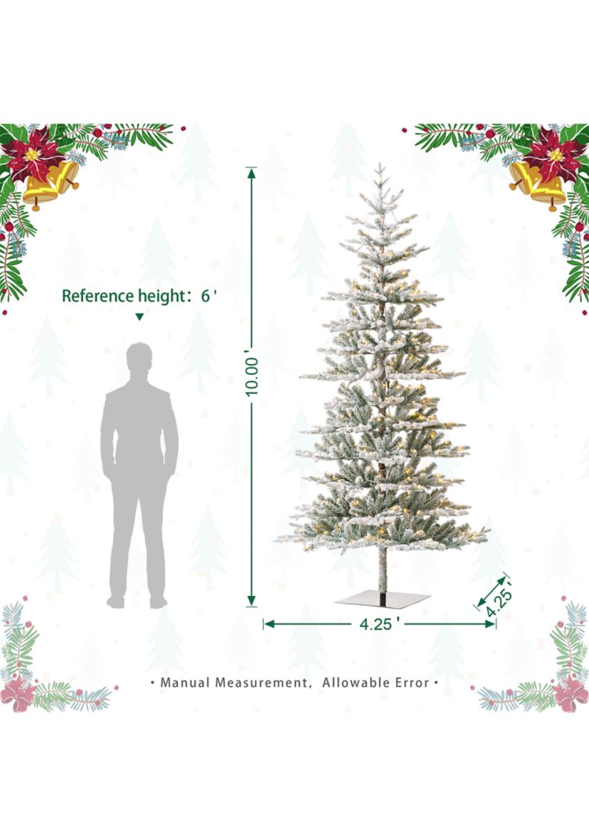 10-foot Deluxe Pre-Lit Flocked Fir Artificial Christmas Tree with 700 Warm White Lights, Three Function