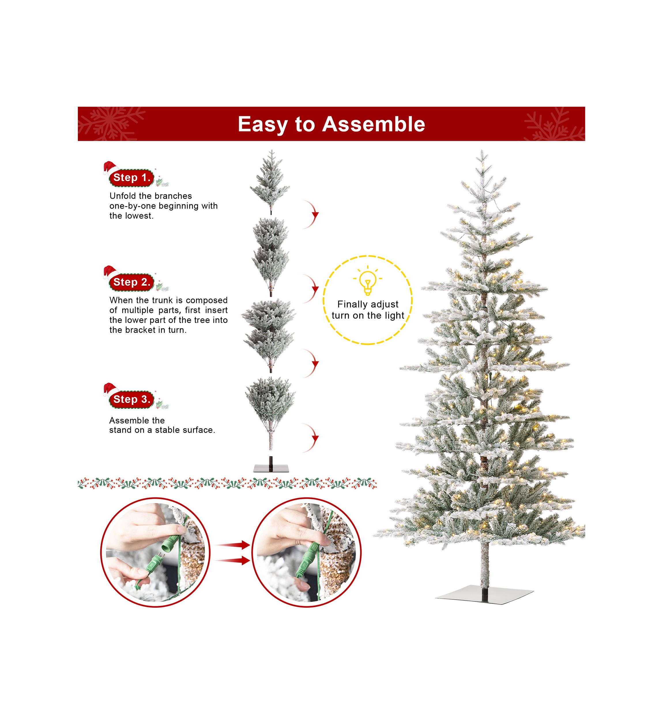 10-foot Deluxe Pre-Lit Flocked Fir Artificial Christmas Tree with 700 Warm White Lights, Three Function
