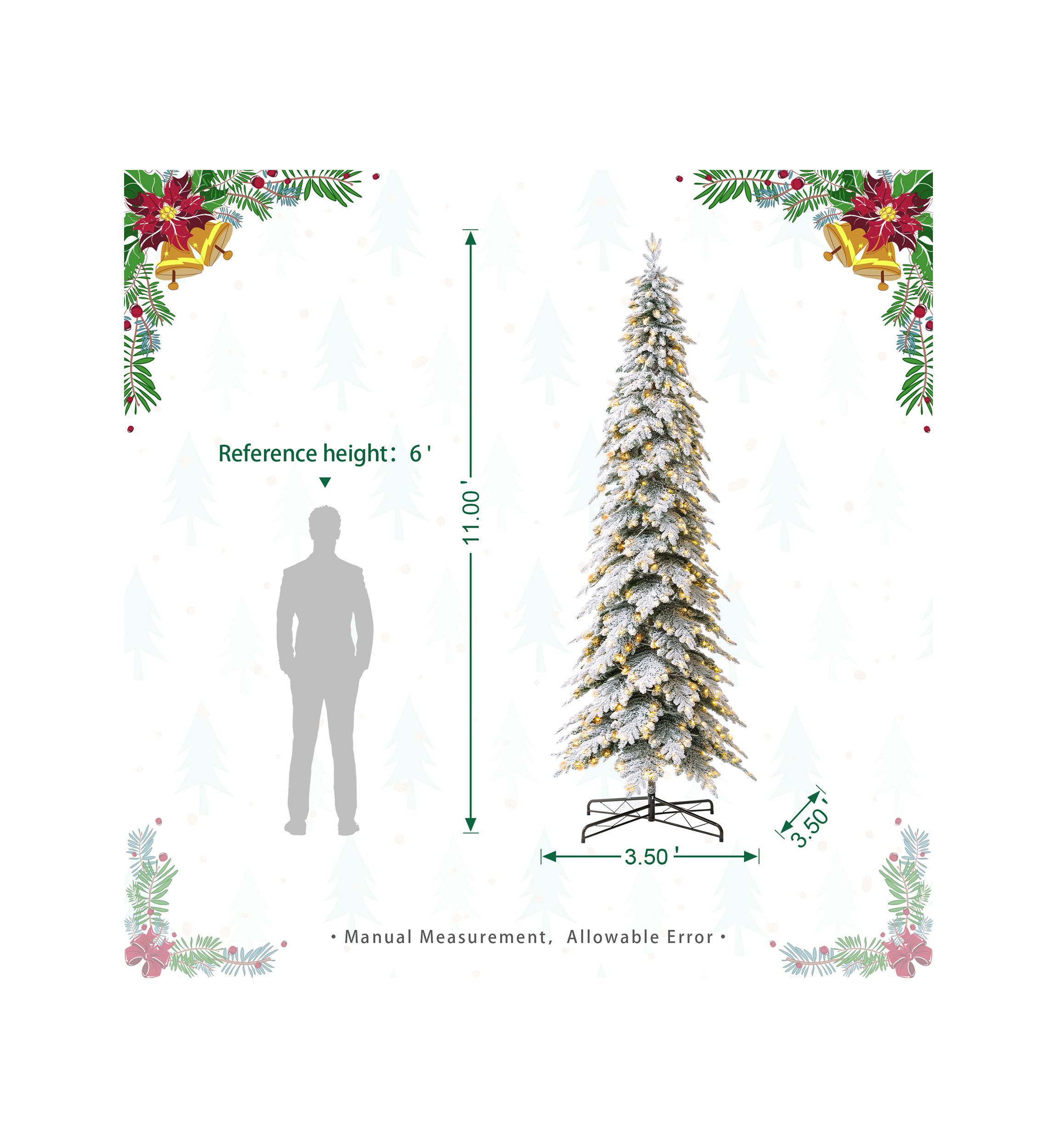 11-foot Pre-Lit Flocked Pencil Spruce Artificial Christmas Tree with 700 Warm White Lights