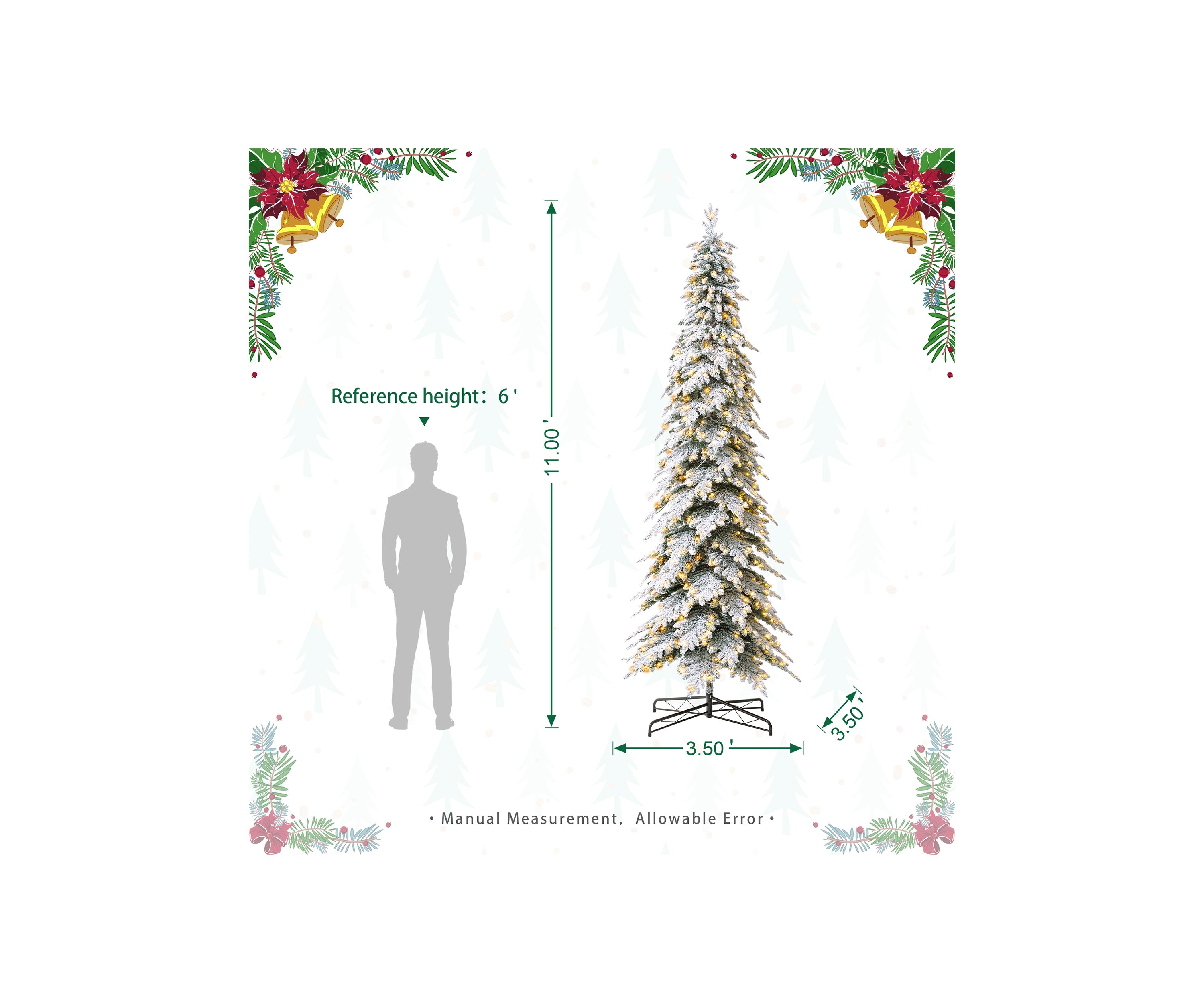 11-foot Pre-Lit Flocked Pencil Spruce Artificial Christmas Tree with 700 Warm White Lights