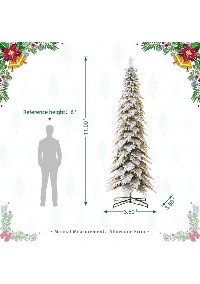 11-foot Pre-Lit Flocked Pencil Spruce Artificial Christmas Tree with 700 Warm White Lights
