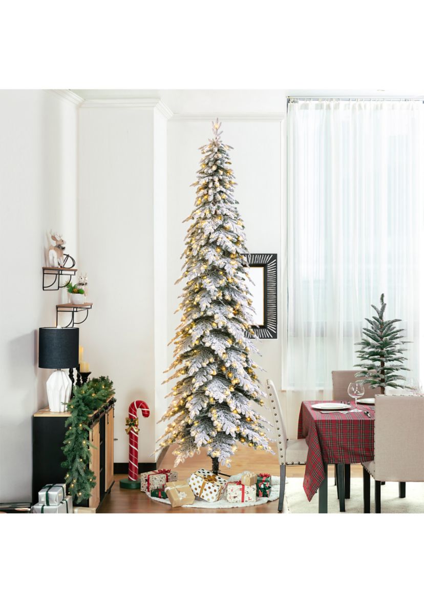 11-foot Pre-Lit Flocked Pencil Spruce Artificial Christmas Tree with 700 Warm White Lights