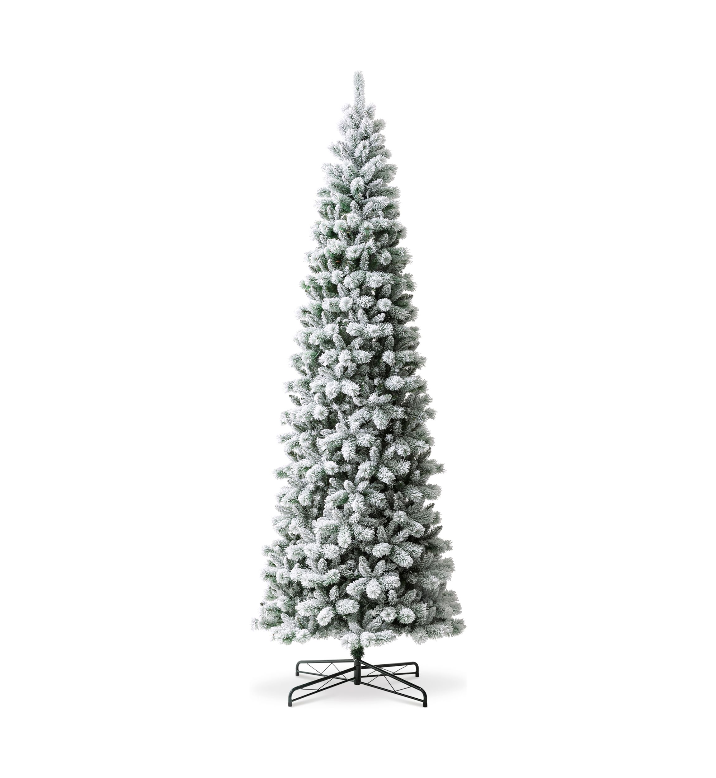 11-foot Pre-Lit Flocked Pencil Green Pine Artificial Christmas Pencil Tree with 700 LED Lights, 9 Functional Warm White/Multi-color, remote controller
