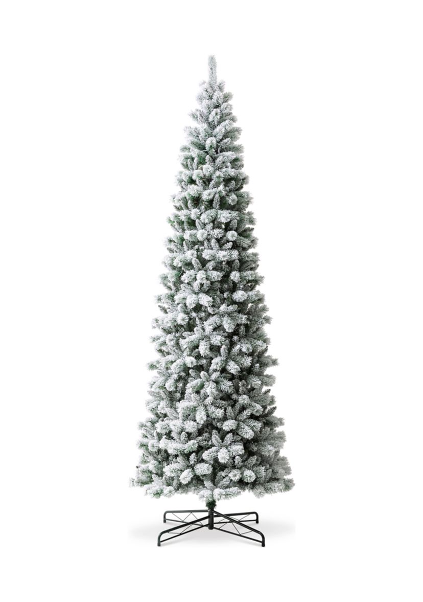 11-foot Pre-Lit Flocked Pencil Green Pine Artificial Christmas Pencil Tree with 700 LED Lights, 9 Functional Warm White/Multi-color, remote controller