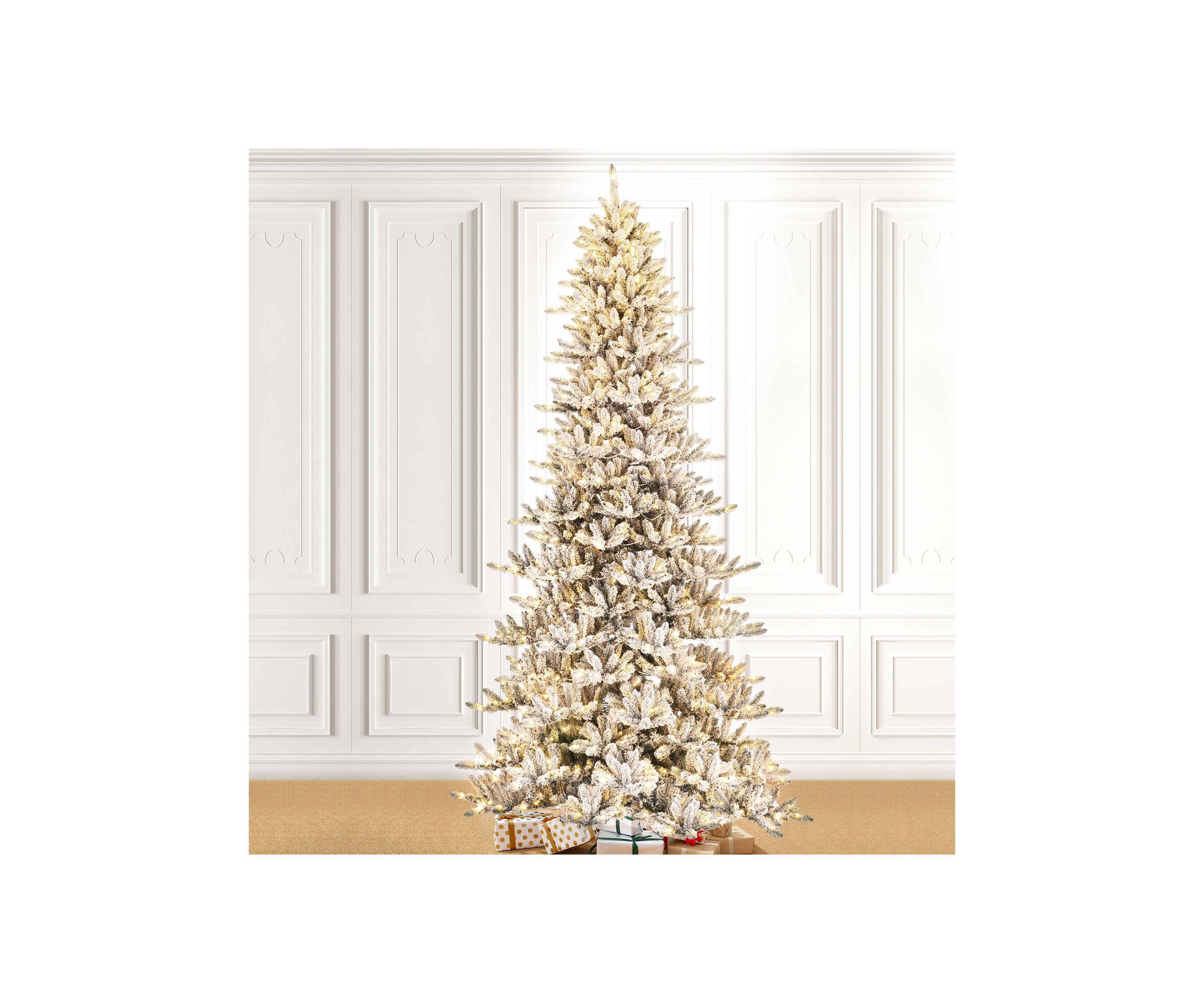 11-foot Pre-Lit Flocked Slim Fir Artificial Christmas Tree with 950 Warm White Lights