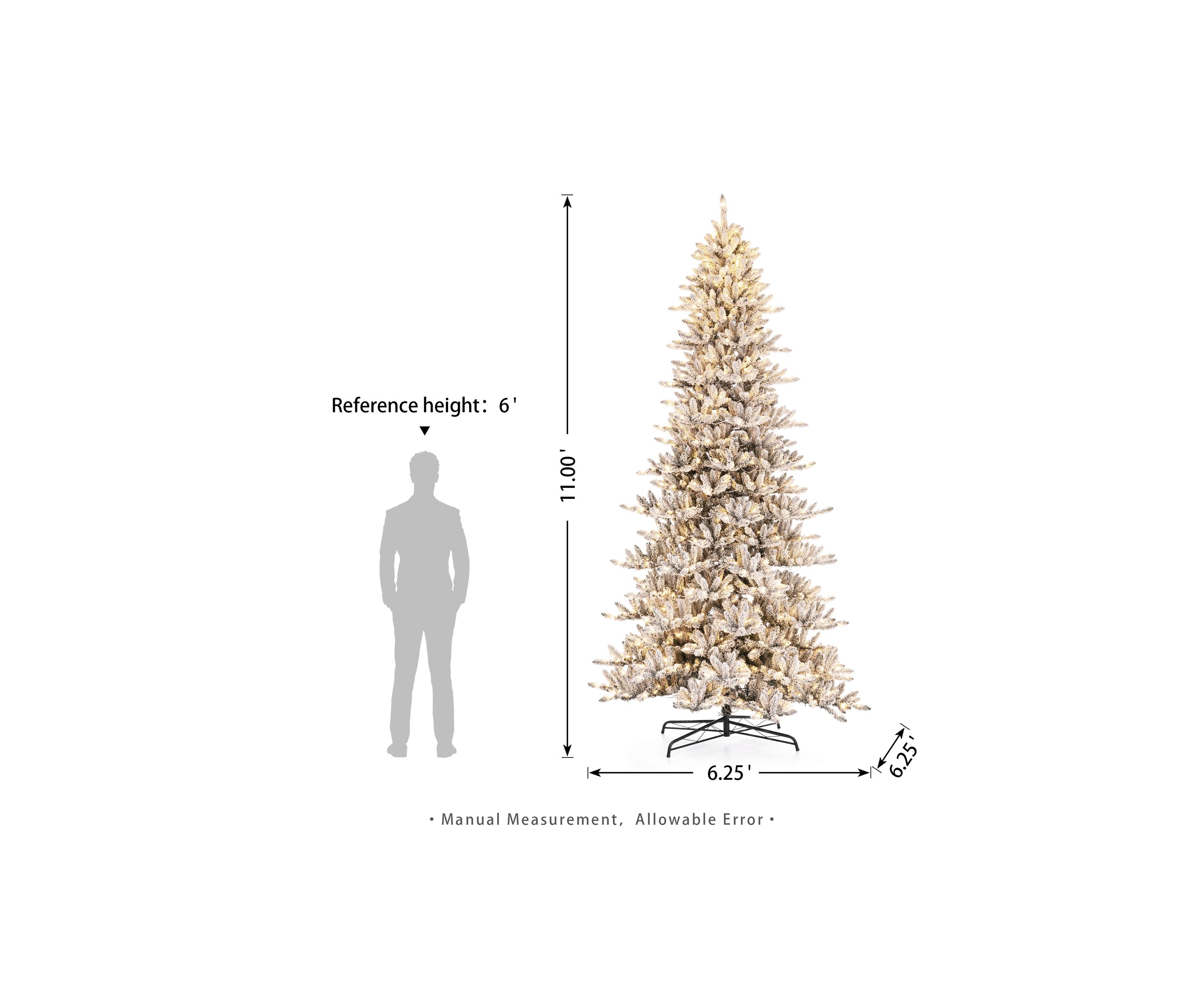 11-foot Pre-Lit Flocked Slim Fir Artificial Christmas Tree with 950 Warm White Lights