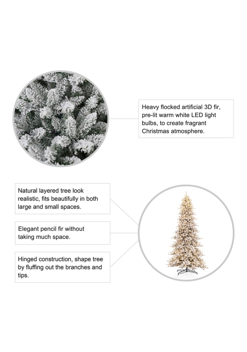 11-foot Pre-Lit Flocked Slim Fir Artificial Christmas Tree with 950 Warm White Lights