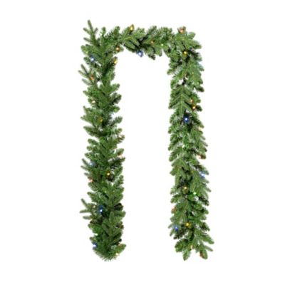 Glitzhome 9ft Pre-Lit Greenery Christmas Garland, with 50 C4 strawberry LED Lights and Timer, 8 Functional Warm White/Multi-color
