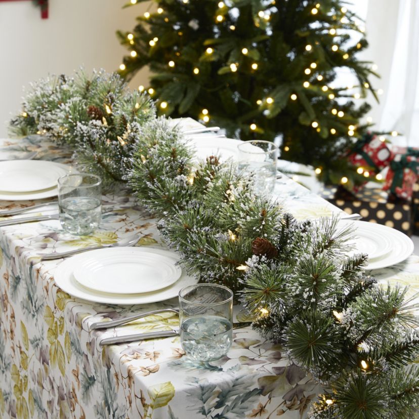 Set of 2 6ft Pre-Lit Frosted Greenery  Pinecones Christmas Garland, with 35 C3 Clear LED Lights and Timer, Three Function