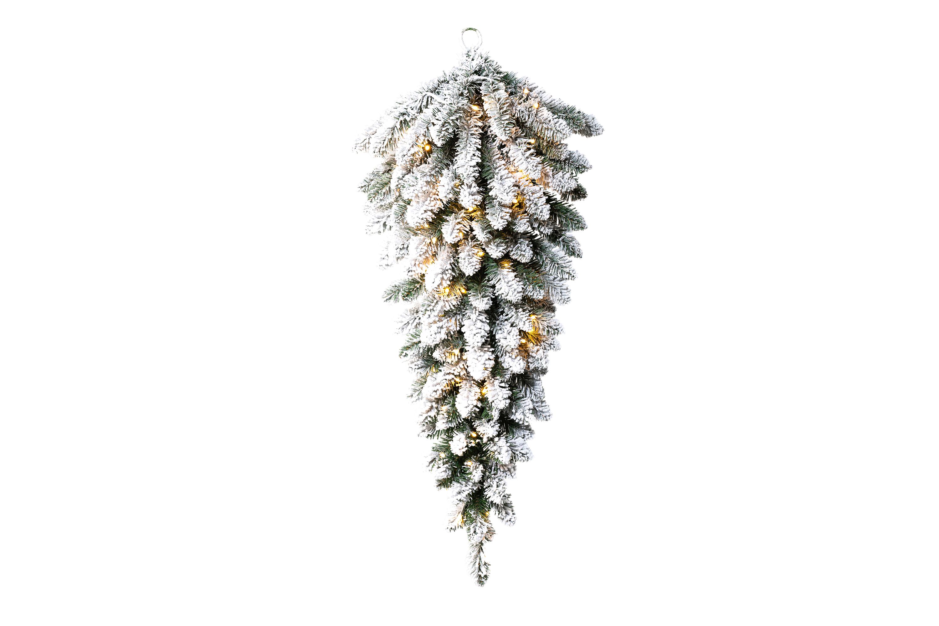 3ft Pre-Lit Flocked Christmas Teardrop, with 50 Warm White LED Lights and Timer, Three Function