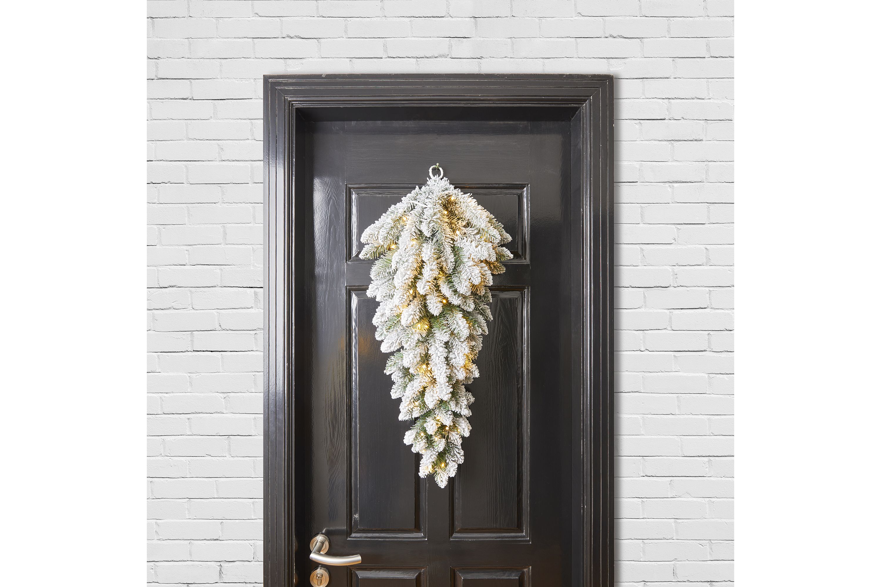 3ft Pre-Lit Flocked Christmas Teardrop, with 50 Warm White LED Lights and Timer, Three Function