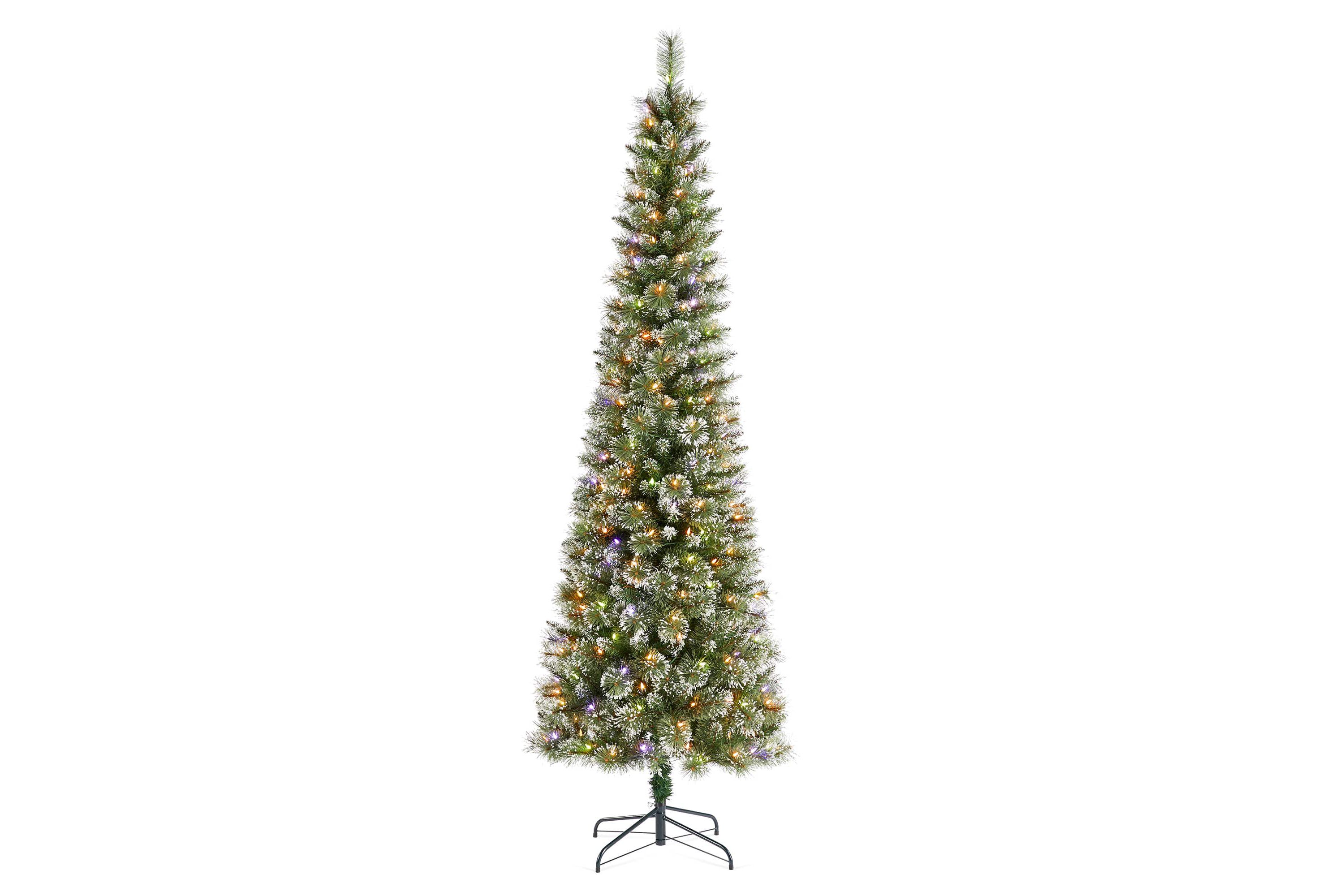 7.5ft Pre-Lit Frosted Cashmere Pencil Pine Artificial Christmas Tree with 250 Warm White/Multi-color C3 Clear LED Lights, 9 Function w/Remote Control