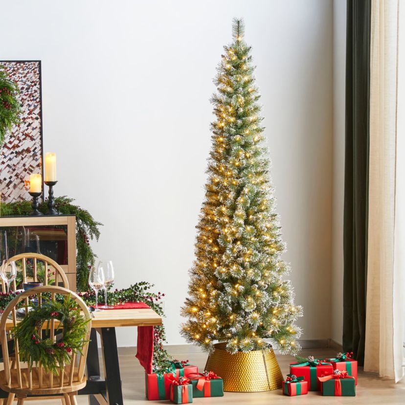 7.5ft Pre-Lit Frosted Cashmere Pencil Pine Artificial Christmas Tree with 250 Warm White/Multi-color C3 Clear LED Lights, 9 Function w/Remote Control