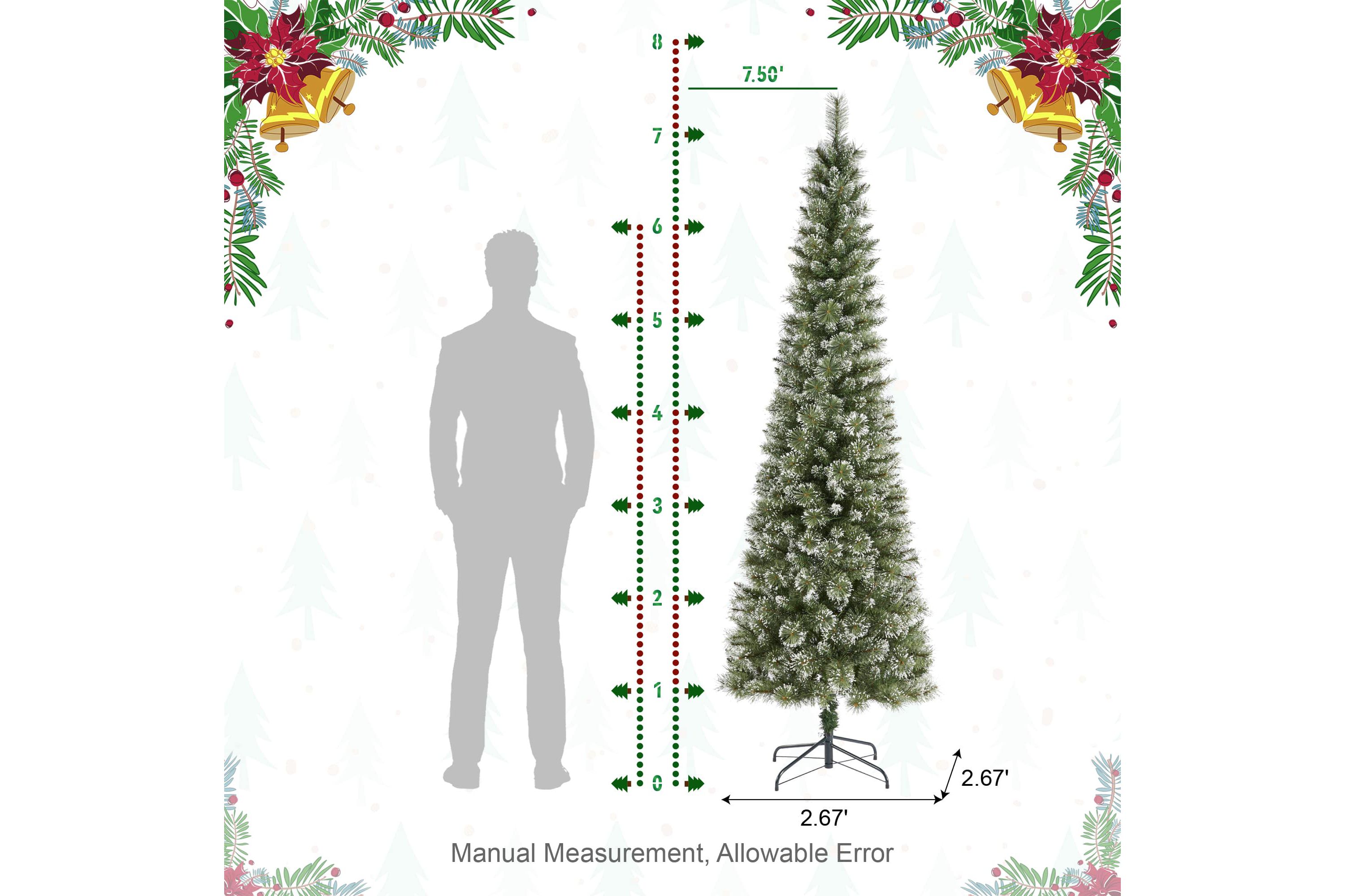 7.5ft Pre-Lit Frosted Cashmere Pencil Pine Artificial Christmas Tree with 250 Warm White/Multi-color C3 Clear LED Lights, 9 Function w/Remote Control