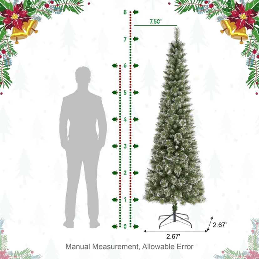 7.5ft Pre-Lit Frosted Cashmere Pencil Pine Artificial Christmas Tree with 250 Warm White/Multi-color C3 Clear LED Lights, 9 Function w/Remote Control