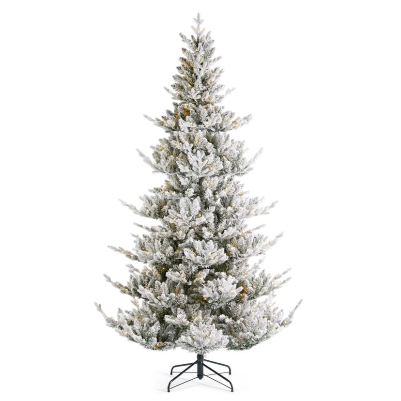 7.5ft Pre-Lit Flocked Upward Slim Fir Artificial Christmas Tree with 400 Warm White Lights, 3 Function w/Remote Control