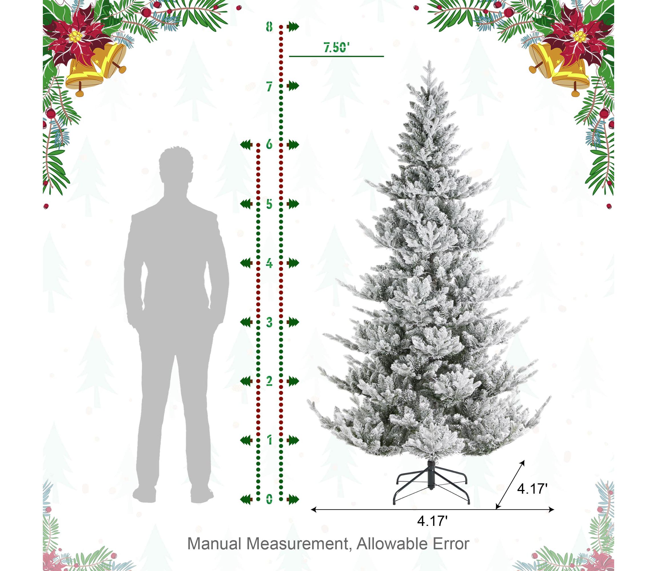7.5ft Pre-Lit Flocked Upward Slim Fir Artificial Christmas Tree with 400 Warm White Lights, 3 Function w/Remote Control