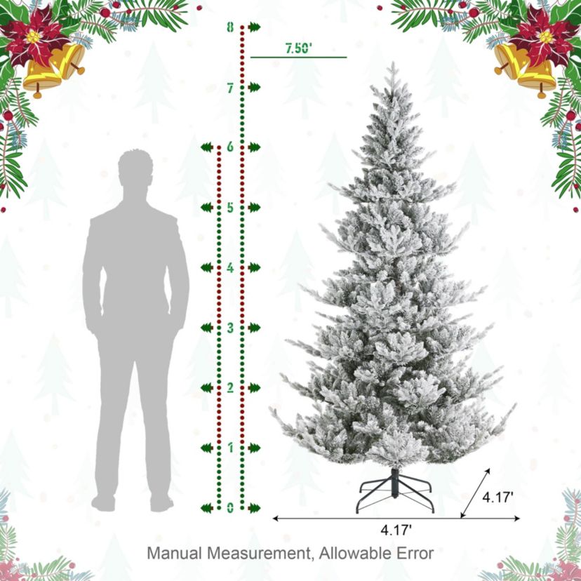 7.5ft Pre-Lit Flocked Upward Slim Fir Artificial Christmas Tree with 400 Warm White Lights, 3 Function w/Remote Control