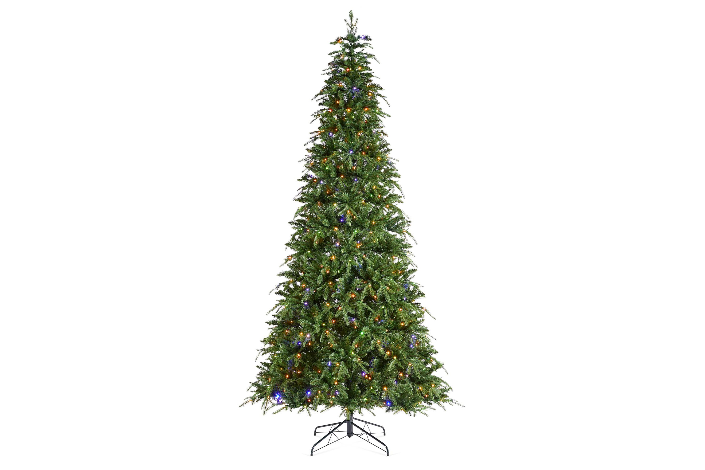9ft Pre-Lit Green Slim Fir Artificial Christmas Tree with 650 Warm White/Multi-color LED Lights, 9 Function, w/Remote Control, Simple Setup