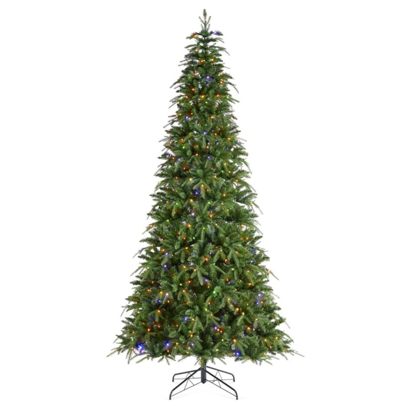 9ft Pre-Lit Green Slim Fir Artificial Christmas Tree with 650 Warm White/Multi-color LED Lights, 9 Function, w/Remote Control, Simple Setup