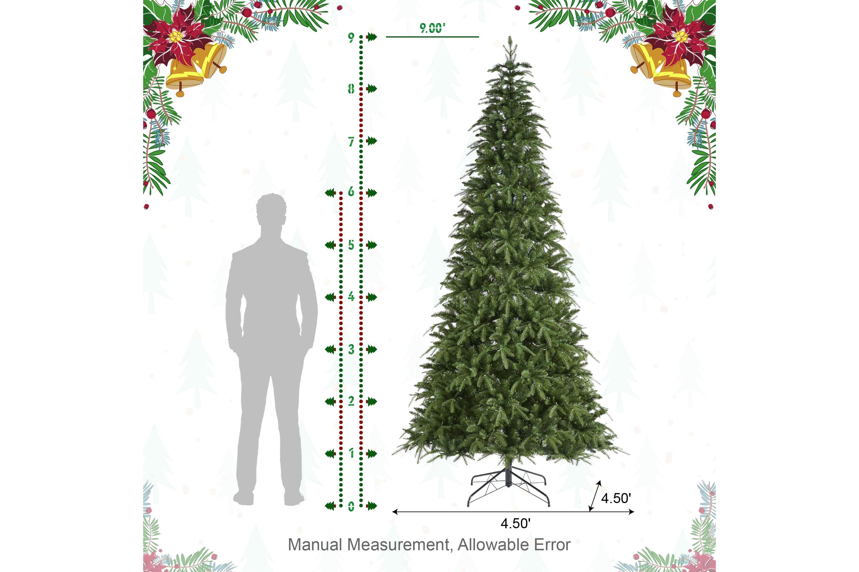 9ft Pre-Lit Green Slim Fir Artificial Christmas Tree with 650 Warm White/Multi-color LED Lights, 9 Function, w/Remote Control, Simple Setup