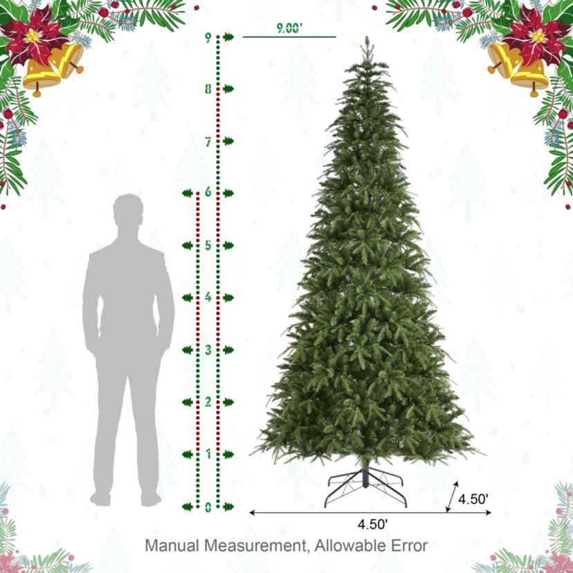 9ft Pre-Lit Green Slim Fir Artificial Christmas Tree with 650 Warm White/Multi-color LED Lights, 9 Function, w/Remote Control, Simple Setup
