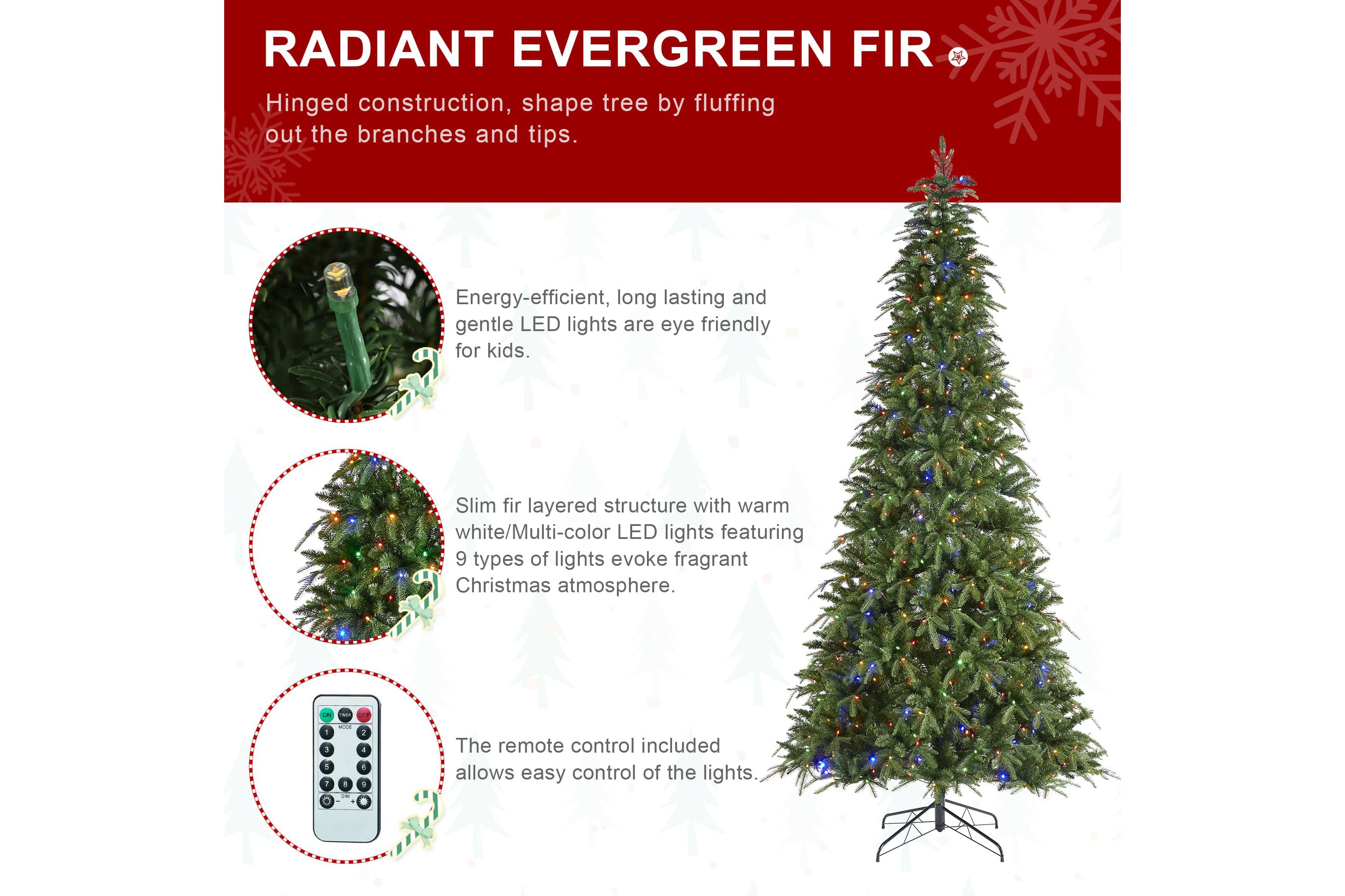 9ft Pre-Lit Green Slim Fir Artificial Christmas Tree with 650 Warm White/Multi-color LED Lights, 9 Function, w/Remote Control, Simple Setup