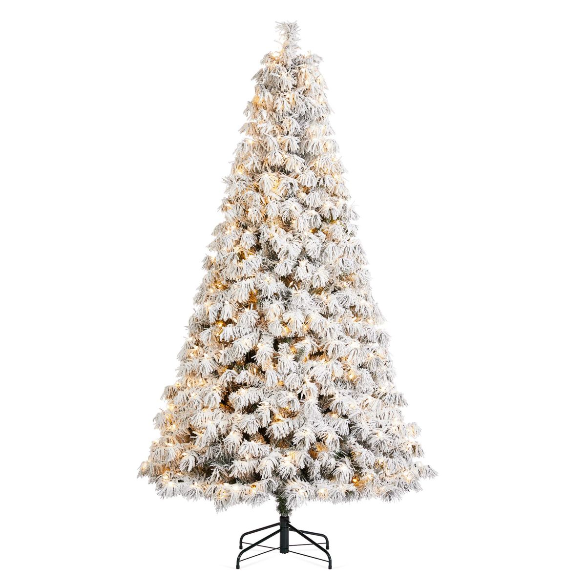 7.5ft Pre-Lit Flocked Full Spruce Artificial Christmas Tree with 500 Warm White C3 Clear LED Lights, 3 Function w/Foot Pedal