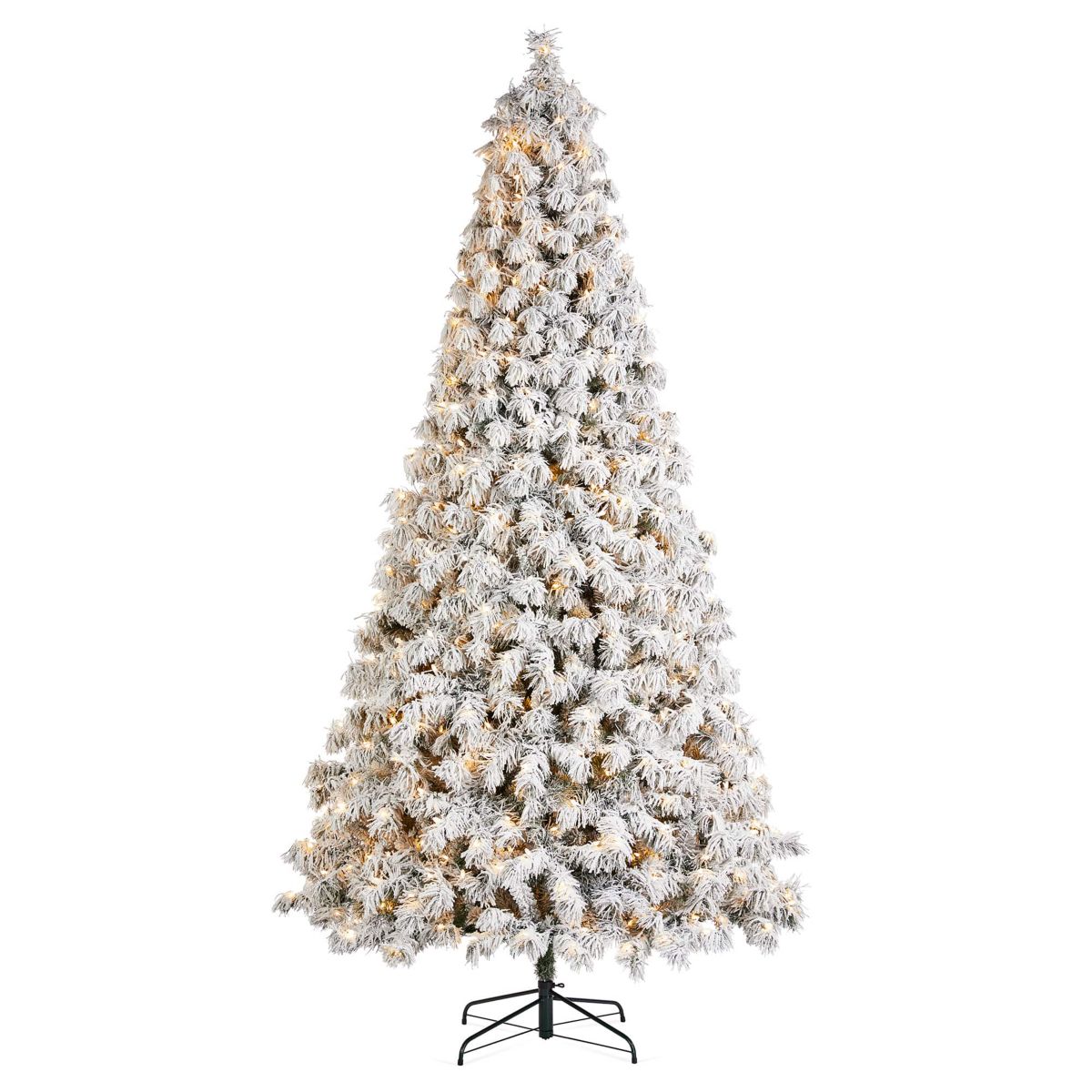 9ft Pre-Lit Flocked Full Spruce Artificial Christmas Tree with 700 Warm White C3 Clear LED Lights, 3 Function w/Foot Pedal, Simple Setup