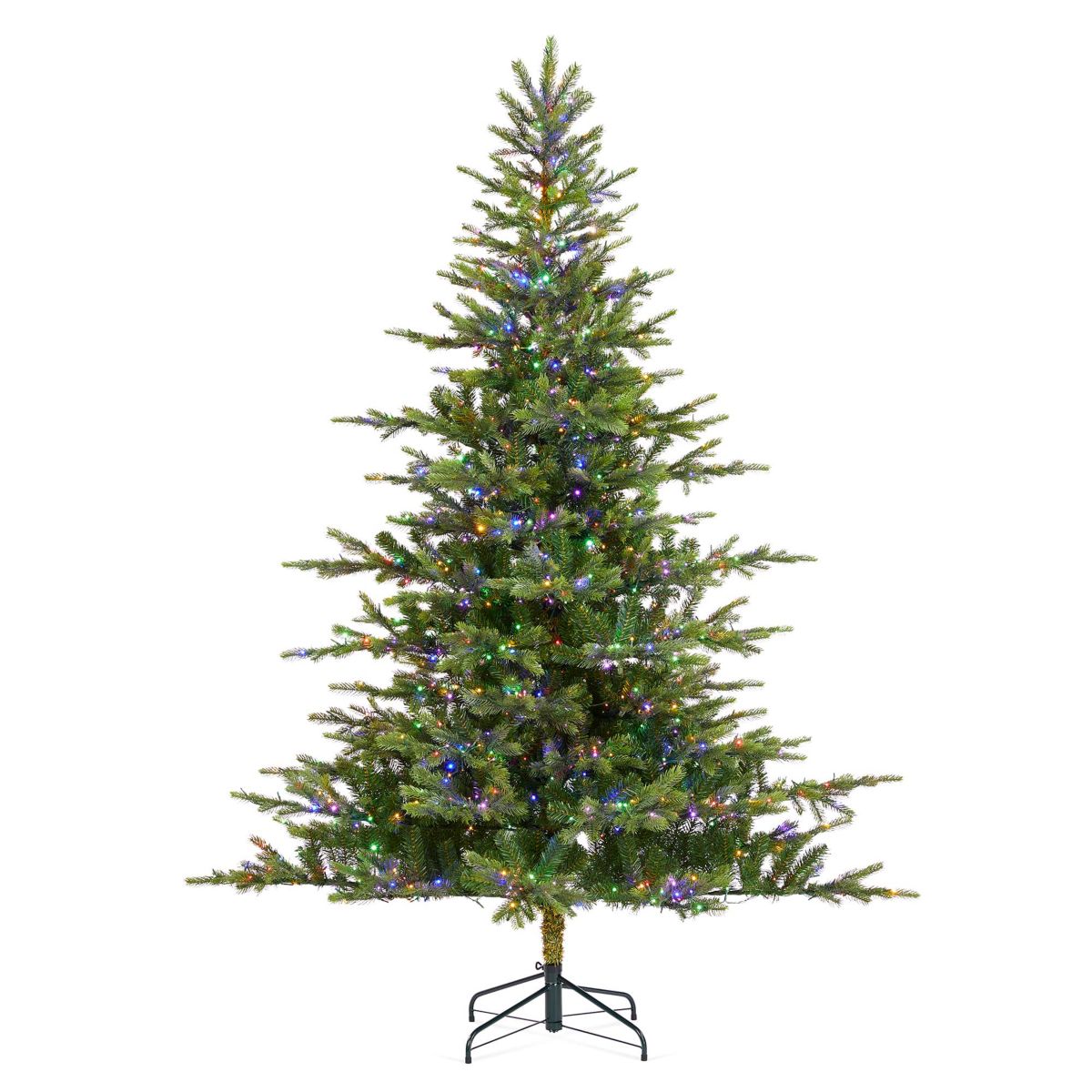 7.5ft Pre-Lit Green Full Fir Artificial Christmas Tree with 1600 Warm White/Multi-color Horse Race LED Lights, 9 Function w/Foot Pedal and Remote Control, Simple Setup