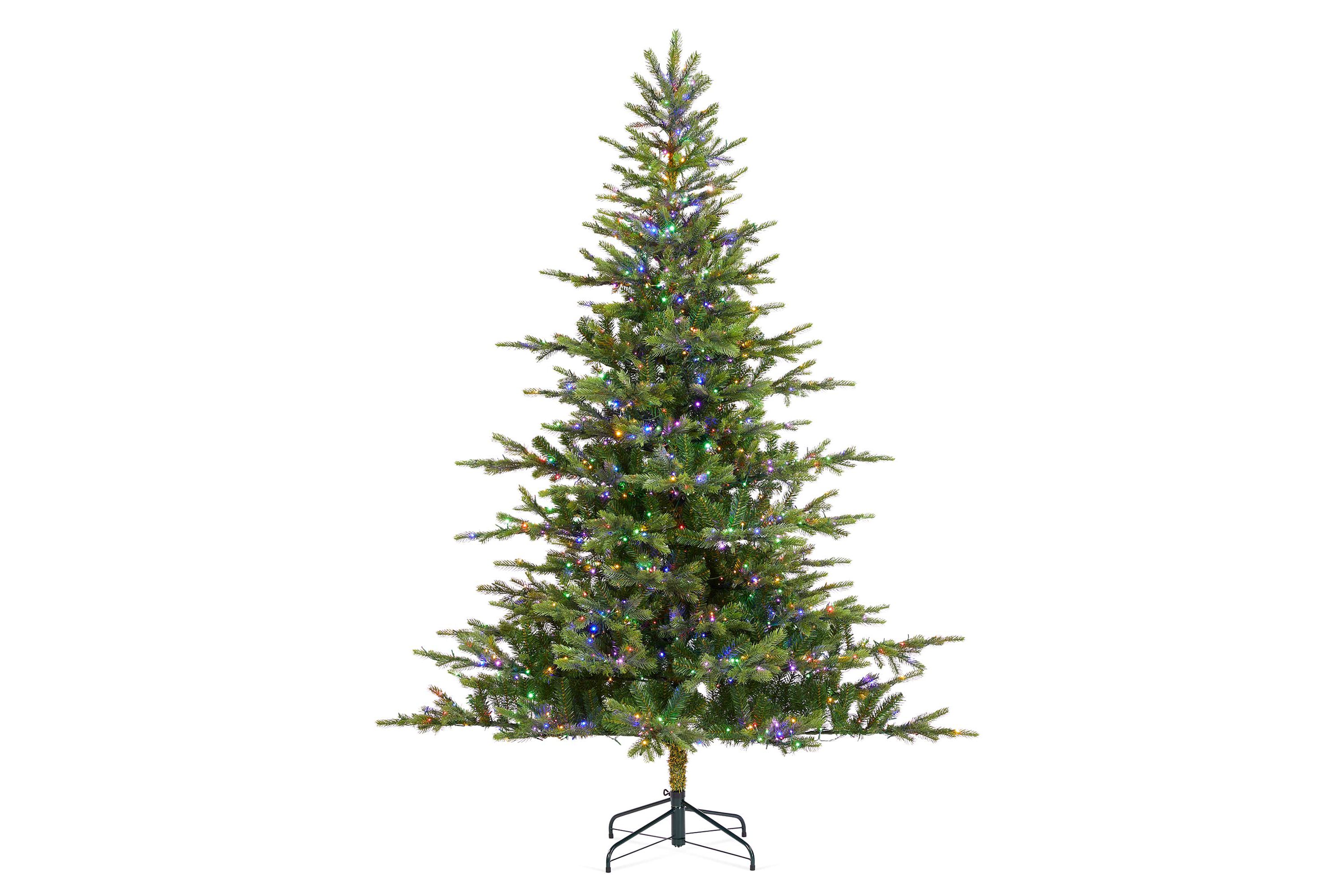 7.5ft Pre-Lit Green Full Fir Artificial Christmas Tree with 1600 Warm White/Multi-color Horse Race LED Lights, 9 Function w/Foot Pedal and Remote Control, Simple Setup