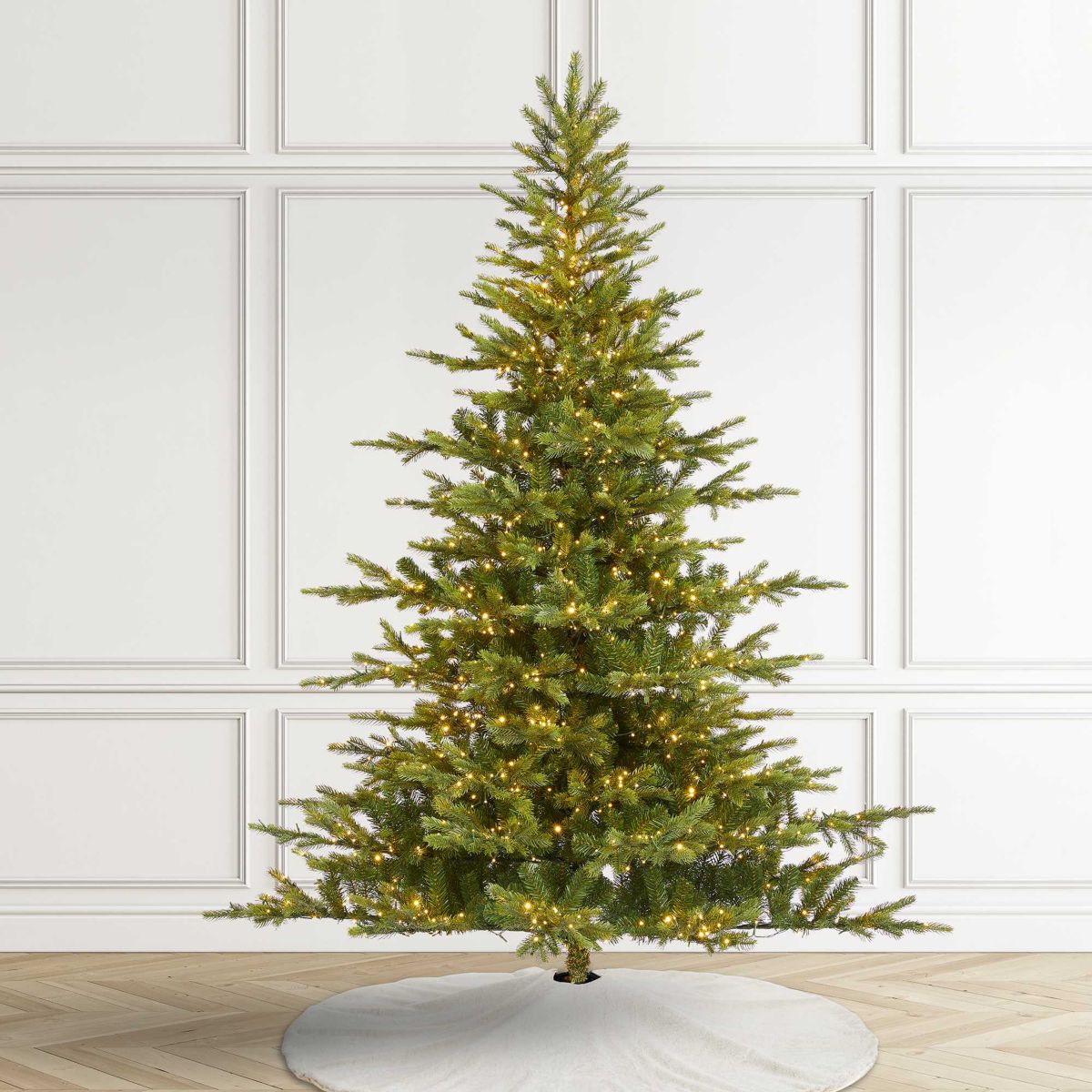 7.5ft Pre-Lit Green Full Fir Artificial Christmas Tree with 1600 Warm White/Multi-color Horse Race LED Lights, 9 Function w/Foot Pedal and Remote Control, Simple Setup