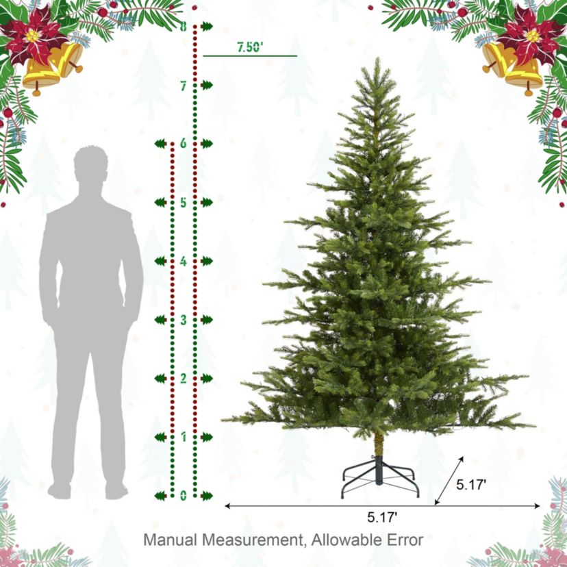 7.5ft Pre-Lit Green Full Fir Artificial Christmas Tree with 1600 Warm White/Multi-color Horse Race LED Lights, 9 Function w/Foot Pedal and Remote Control, Simple Setup