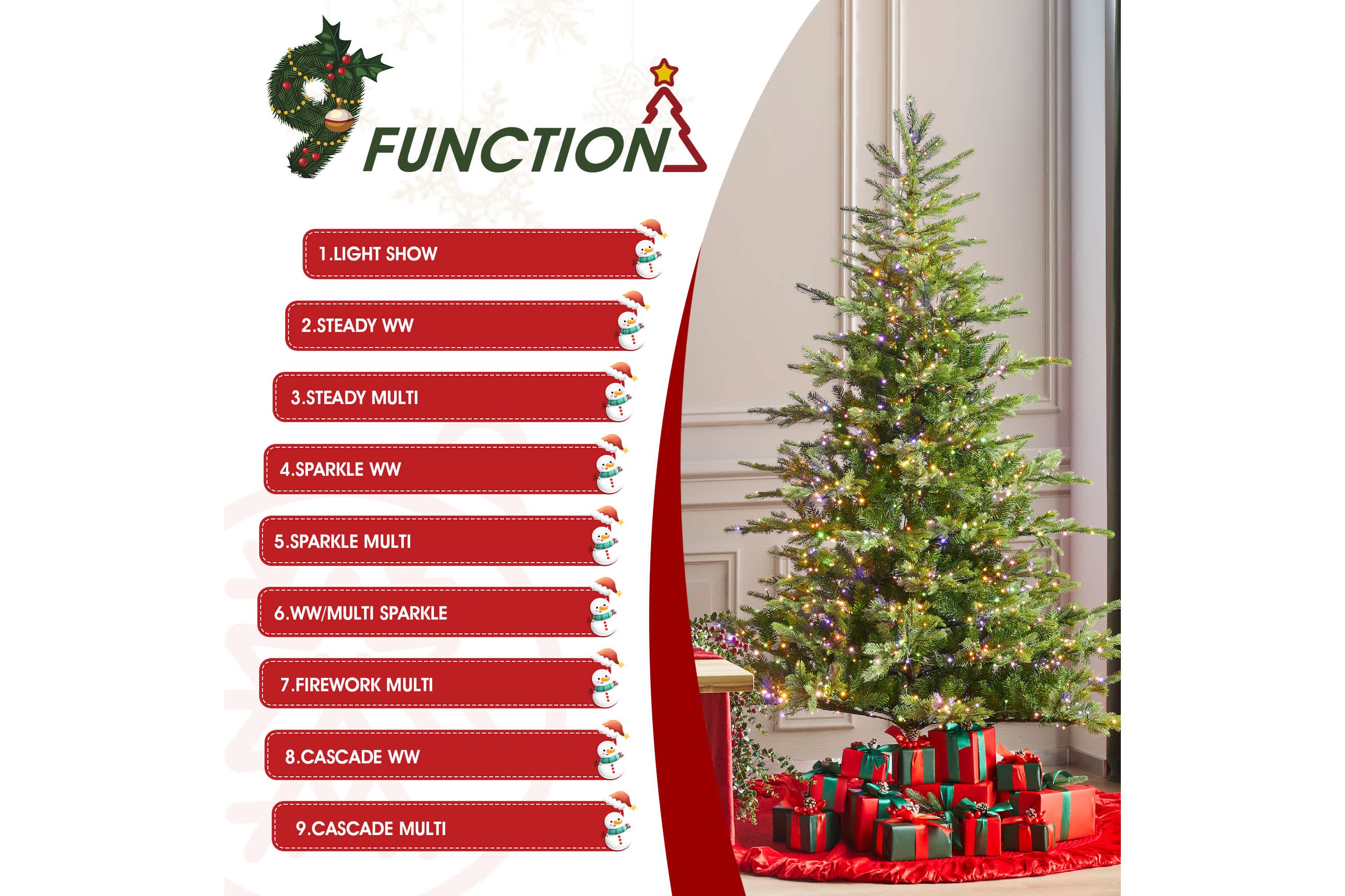7.5ft Pre-Lit Green Full Fir Artificial Christmas Tree with 1600 Warm White/Multi-color Horse Race LED Lights, 9 Function w/Foot Pedal and Remote Control, Simple Setup