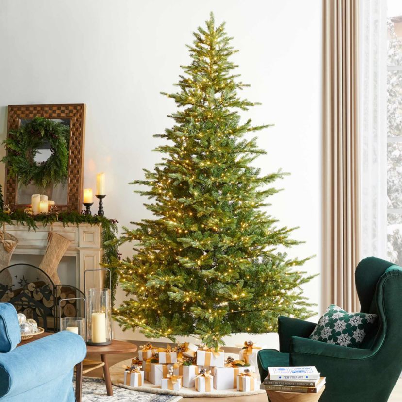 9ft Pre-Lit Green Full Fir Artificial Christmas Tree with 2000 Warm White/Multi-color Horse Race LED Lights, 9 Function w/Foot Pedal and Remote Control, Simple Setup