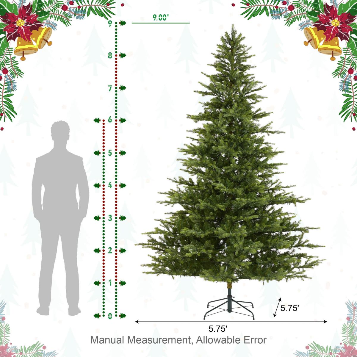 9ft Pre-Lit Green Full Fir Artificial Christmas Tree with 2000 Warm White/Multi-color Horse Race LED Lights, 9 Function w/Foot Pedal and Remote Control, Simple Setup