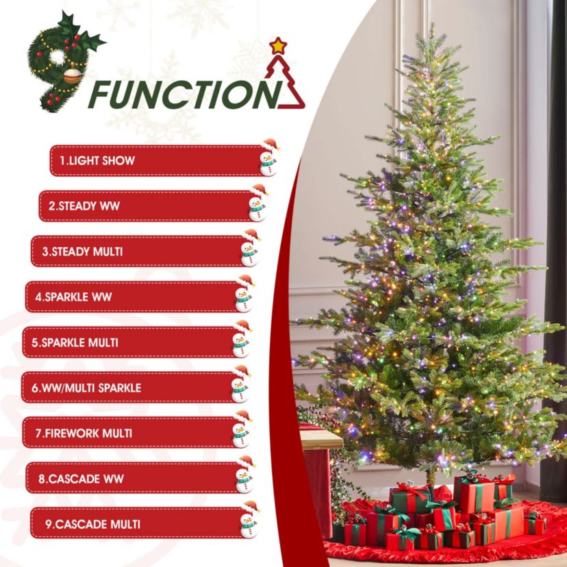 9ft Pre-Lit Green Full Fir Artificial Christmas Tree with 2000 Warm White/Multi-color Horse Race LED Lights, 9 Function w/Foot Pedal and Remote Control, Simple Setup