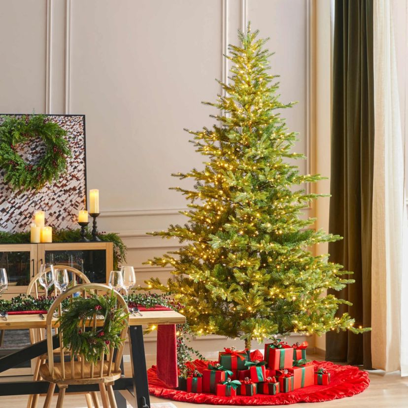 9ft Pre-Lit Green Full Fir Artificial Christmas Tree with 2000 Warm White/Multi-color Horse Race LED Lights, 9 Function w/Foot Pedal and Remote Control, Simple Setup