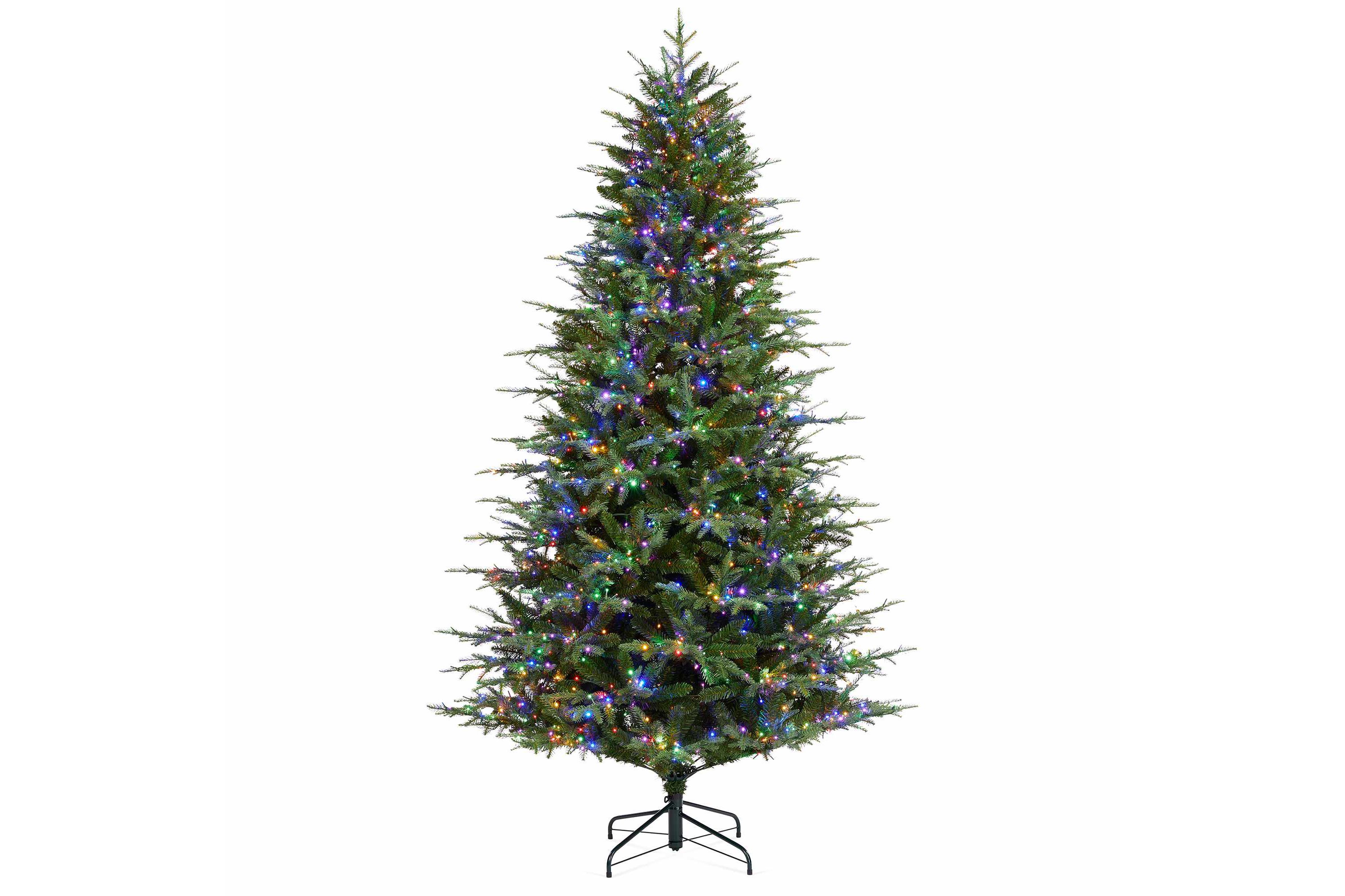 7.5ft Pre-Lit Green Full Fir Artificial Christmas Tree with 1800 Warm White/Multi-color Horse Race LED Lights, 9 Function w/Foot Pedal and Remote Control, Simple Setup