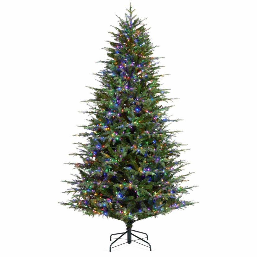 7.5ft Pre-Lit Green Full Fir Artificial Christmas Tree with 1800 Warm White/Multi-color Horse Race LED Lights, 9 Function w/Foot Pedal and Remote Control, Simple Setup