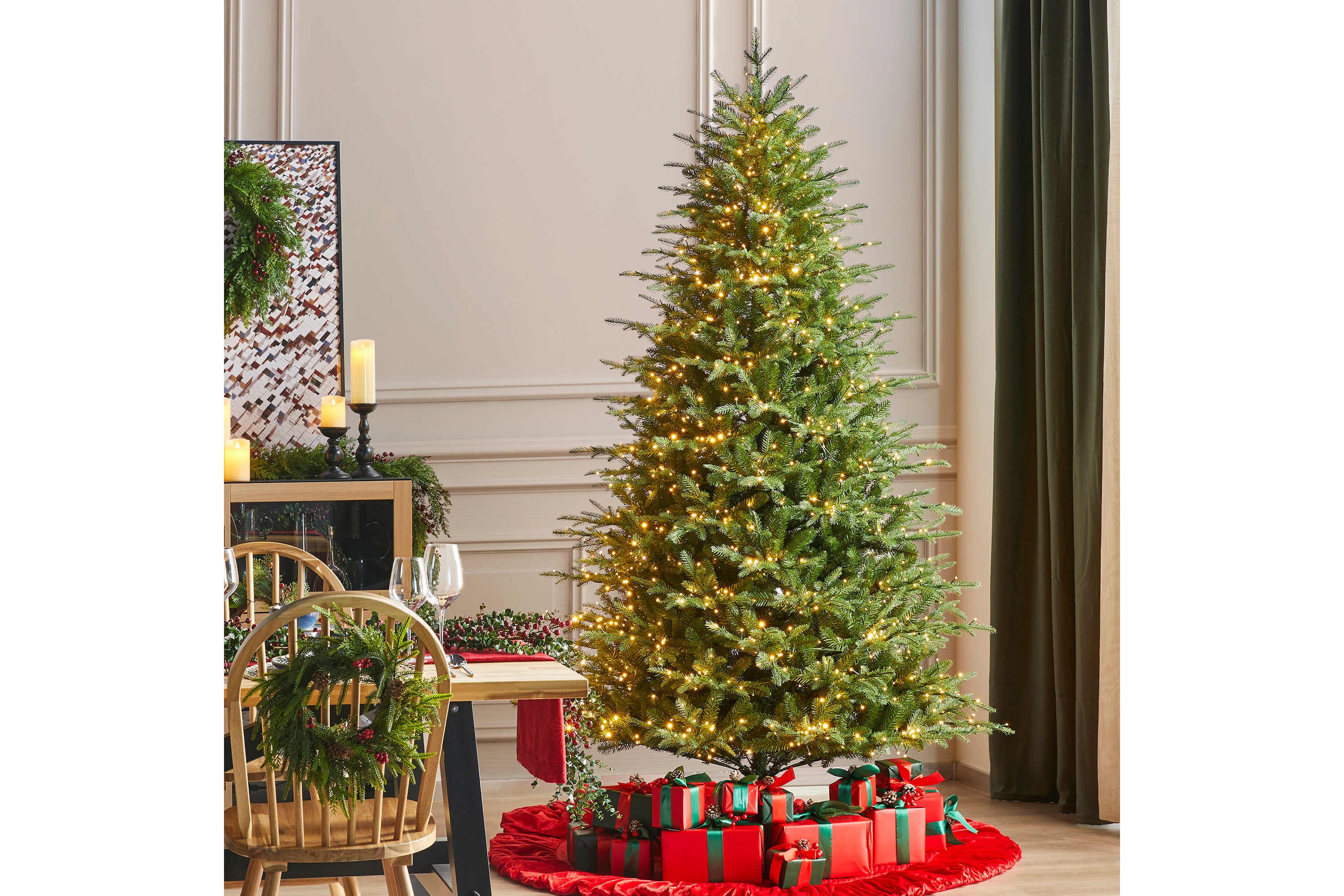 7.5ft Pre-Lit Green Full Fir Artificial Christmas Tree with 1800 Warm White/Multi-color Horse Race LED Lights, 9 Function w/Foot Pedal and Remote Control, Simple Setup