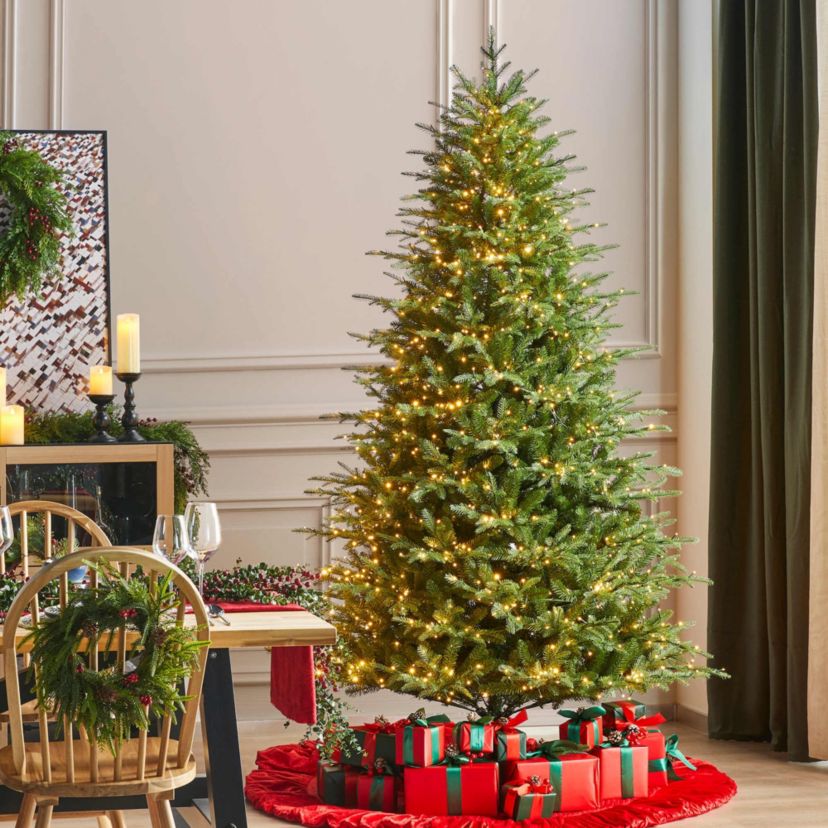 7.5ft Pre-Lit Green Full Fir Artificial Christmas Tree with 1800 Warm White/Multi-color Horse Race LED Lights, 9 Function w/Foot Pedal and Remote Control, Simple Setup